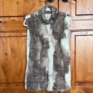 CAbi Faux Fur Vest in Brown and Cream